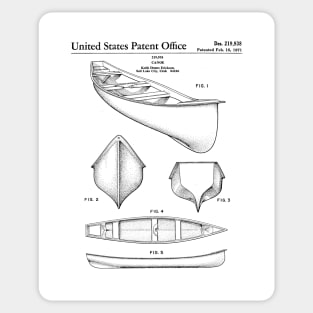 Canoe Patent - Kayak Art - Black And White Sticker